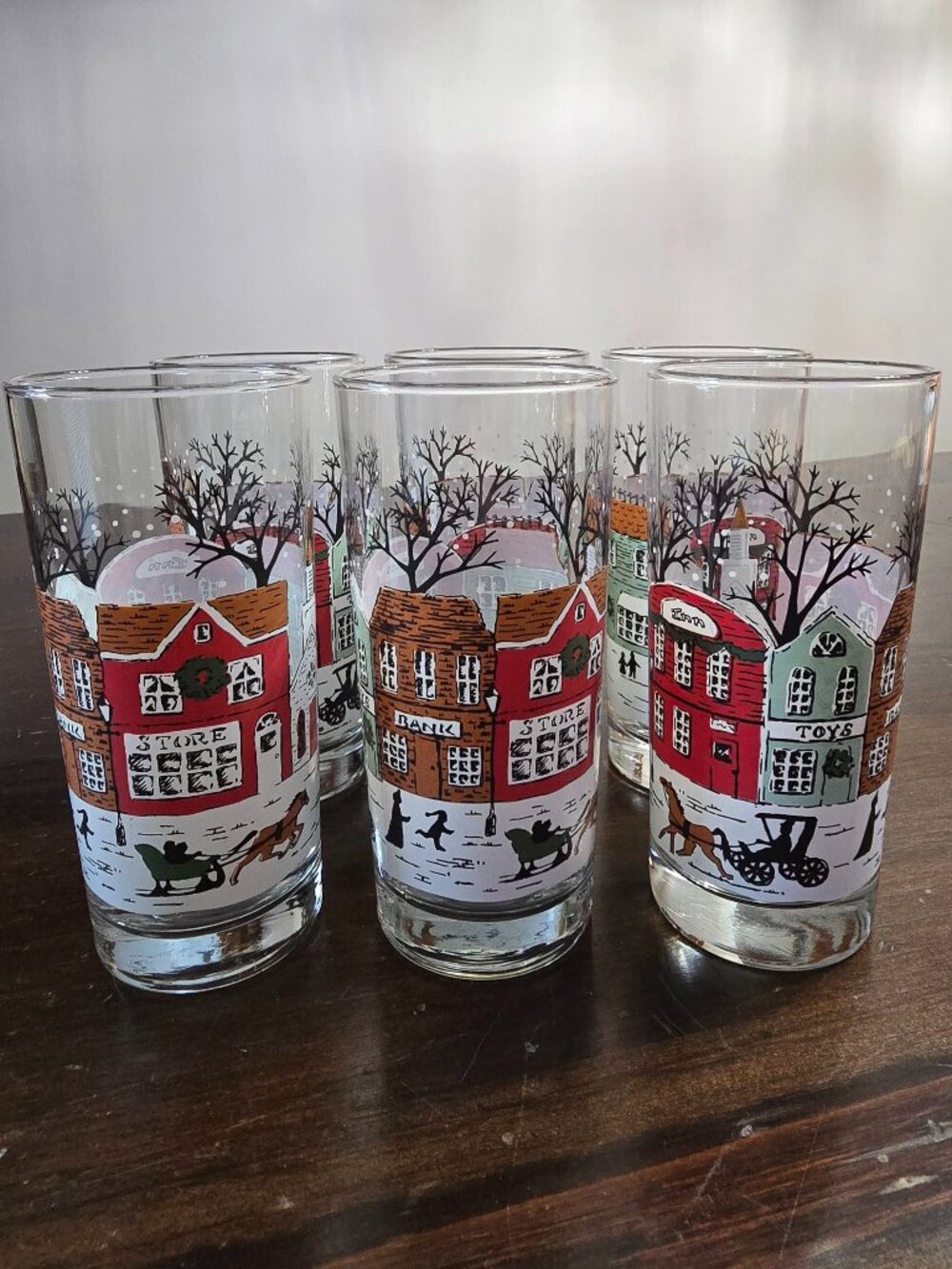 Vintage Libbey “Winter Village” Christmas Highball Glasses - Set of 6